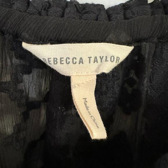Rebecca Taylor Womens Embroidered Black Silk Lace Sheer Off The Shoulder Blouse - Picture 10 of 10